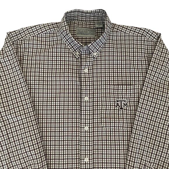 Texas A&M Button Up Shirt Mens Large Maroon Gray Plaid Embroidered Logo Aggies - Picture 1 of 11